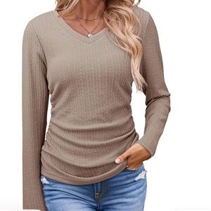 Elegant Tan V-Neck Women's Top